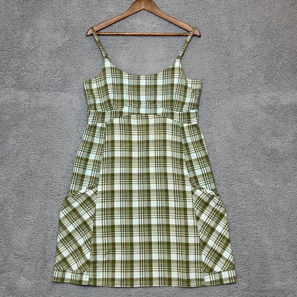 Horny Toad Organic Cotton Sleeveless Sun Dress L Olive Plaid Sustainable Cottage